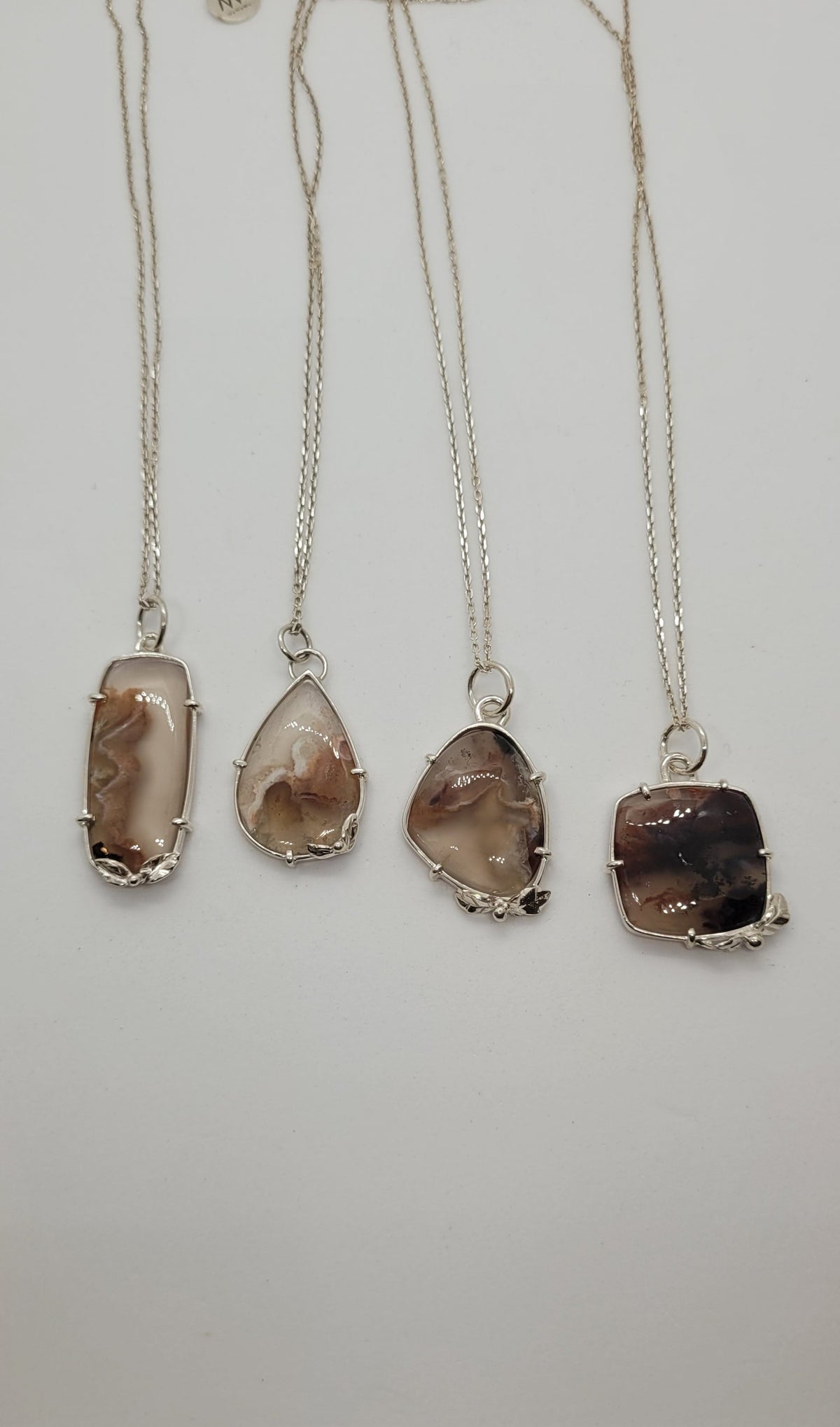 Nova Scotia fire agate and leaves pendant