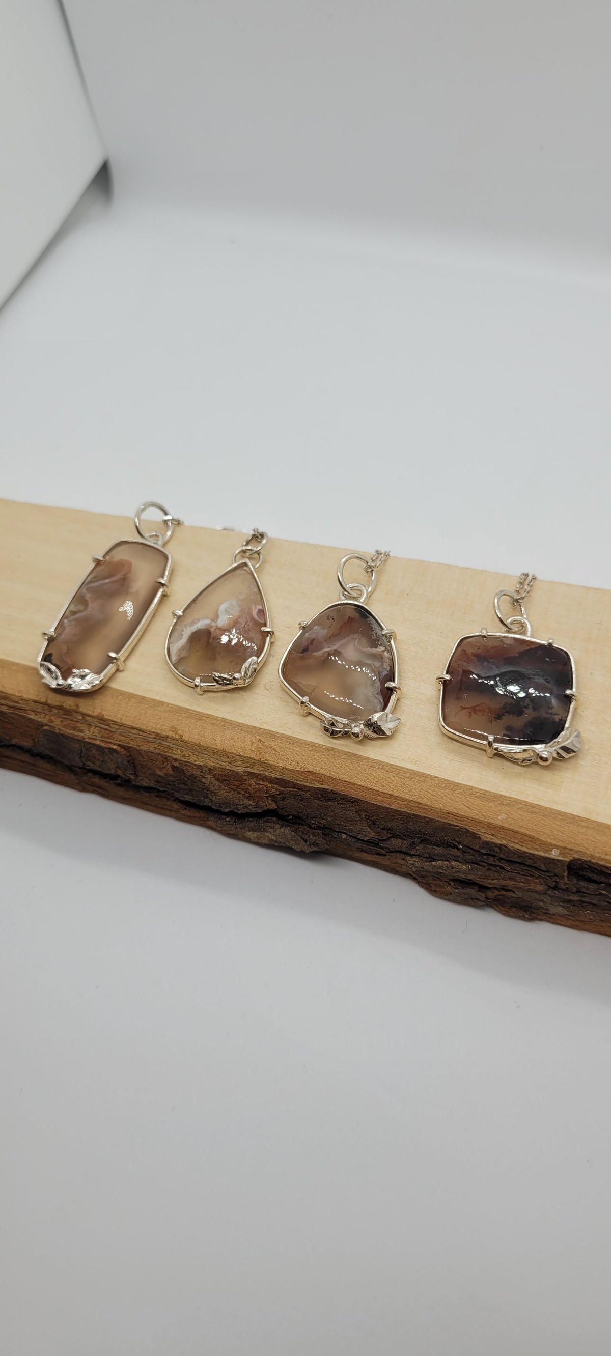 Nova Scotia fire agate and leaves pendant