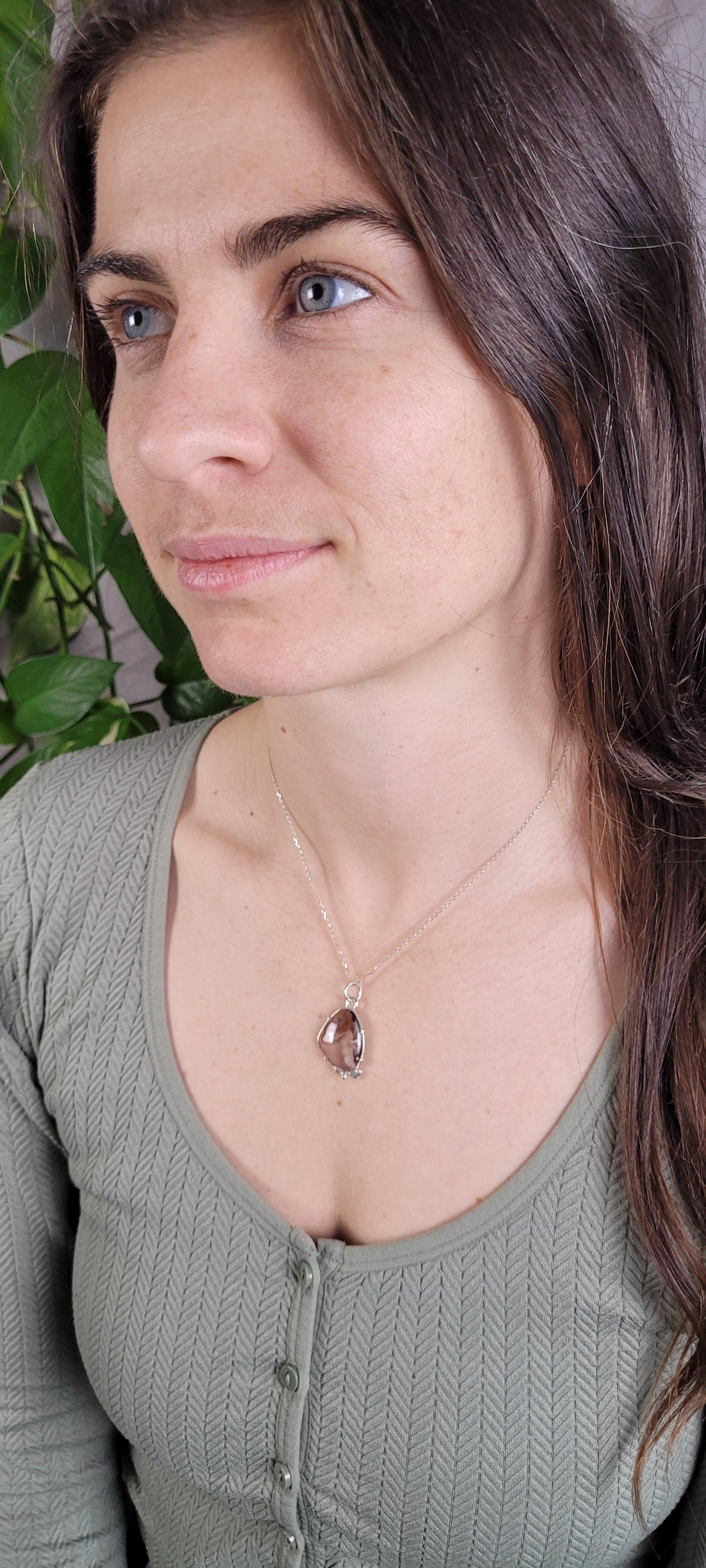 Nova Scotia fire agate and leaves pendant